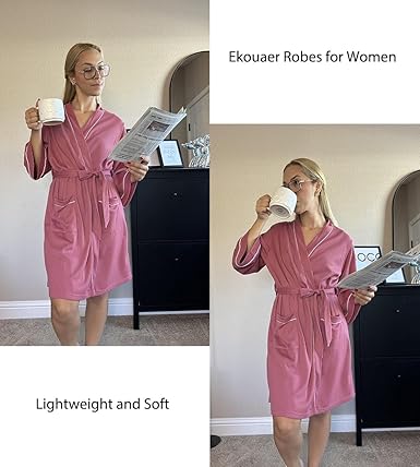 Ekouaer Bata de baño para mujer, de punto gofre, longitud hasta la rodilla - Quierox - Tienda Online