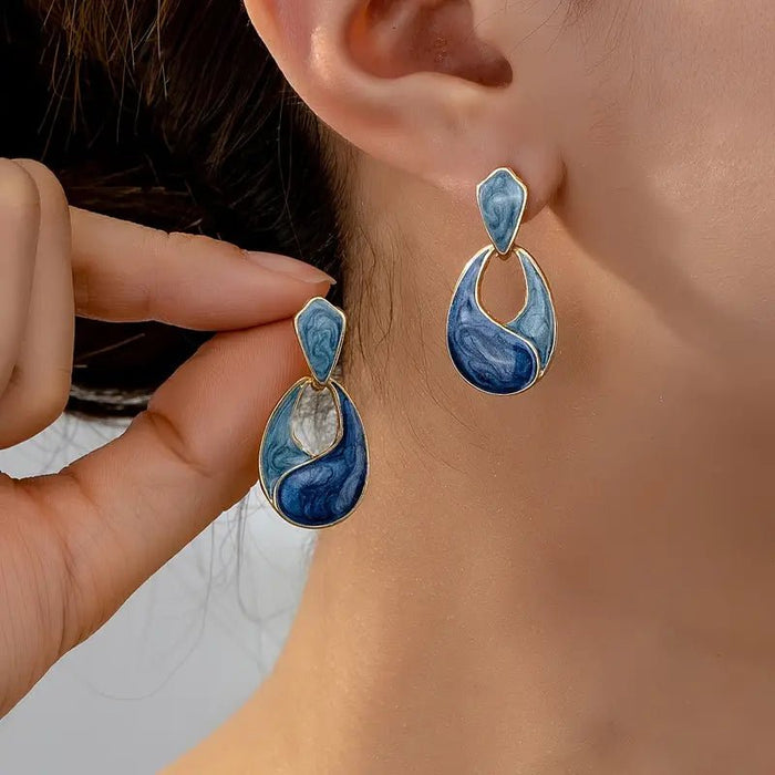 Elegantes pendientes geométricos bohemios chic de aleación de zinc con detalles de resina - Quierox - Tienda Online