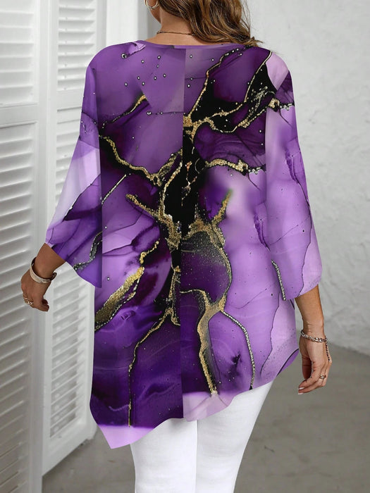 EMERY ROSE Camisa de manga larga con textura de patrón de tinta de mármol - Quierox - Tienda Online