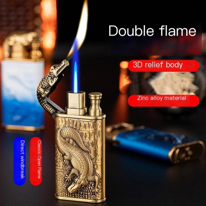 Encendedor de doble llama, doble llama a prueba de viento, encendedor de butano de llama fría - Quierox - Tienda Online