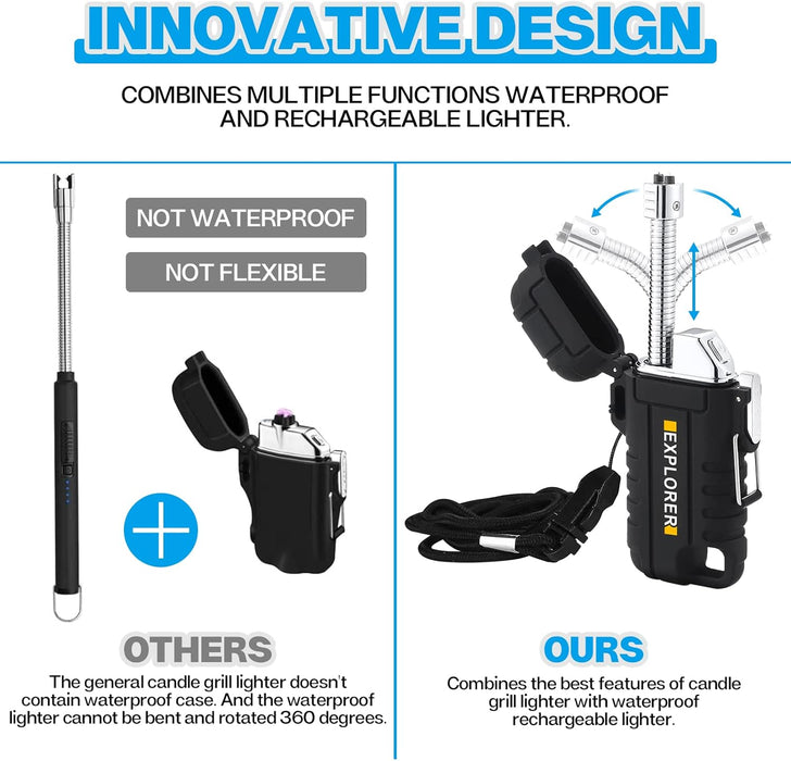 Encendedor eléctrico USB impermeable: Nizirioo, encendedor retráctil recargable con cuello flexible de 360 grados - Quierox - Tienda Online