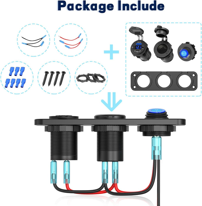 Enchufe para encendedor de cigarrillos de panel USB de 12 V con interruptor basculante - Quierox - Tienda Online