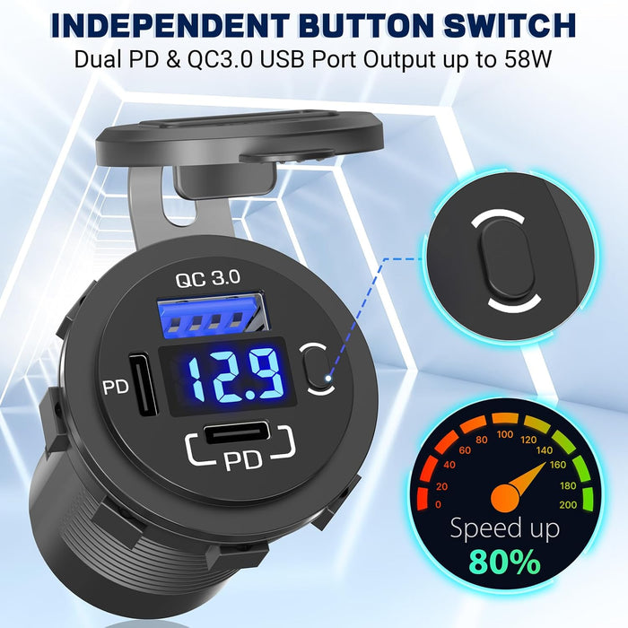 Enchufe para encendedor de cigarrillos de panel USB de 12 V con interruptor basculante - Quierox - Tienda Online