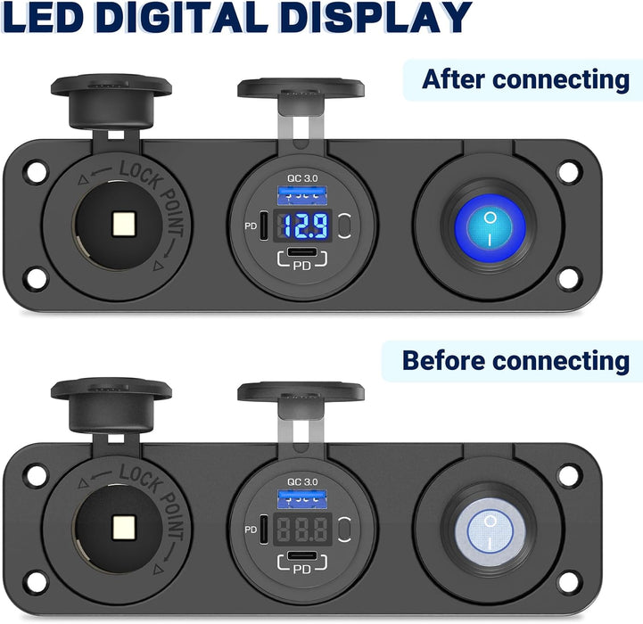 Enchufe para encendedor de cigarrillos de panel USB de 12 V con interruptor basculante - Quierox - Tienda Online