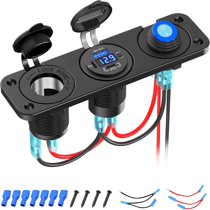 Enchufe para encendedor de cigarrillos de panel USB de 12 V con interruptor basculante - Quierox - Tienda Online