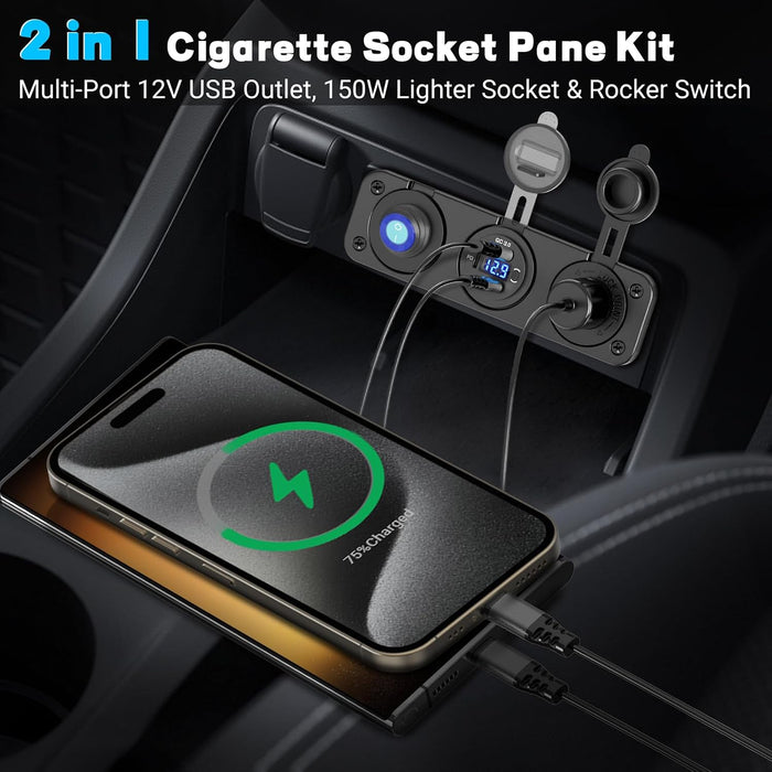 Enchufe para encendedor de cigarrillos de panel USB de 12 V con interruptor basculante - Quierox - Tienda Online