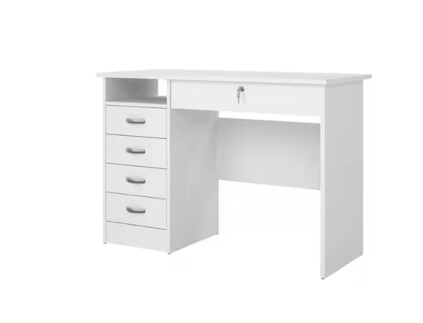 Escritorio rectangular blanco de 43 pulgadas con 5 cajones y cerradura. - Quierox - Tienda Online