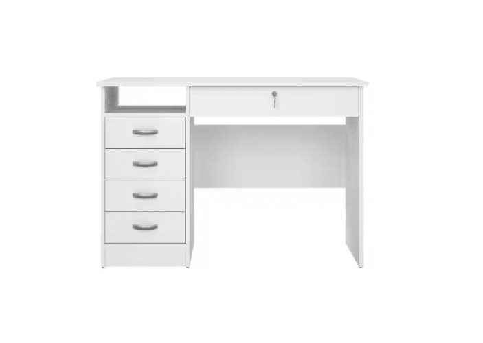 Escritorio rectangular blanco de 43 pulgadas con 5 cajones y cerradura. - Quierox - Tienda Online