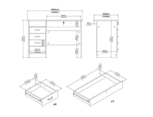 Escritorio rectangular blanco de 43 pulgadas con 5 cajones y cerradura. - Quierox - Tienda Online