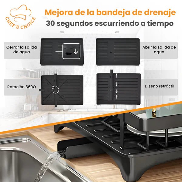 Escurridor de platos Frasheng de 2 niveles de acero al carbono con drenaje automático - Quierox - Tienda Online