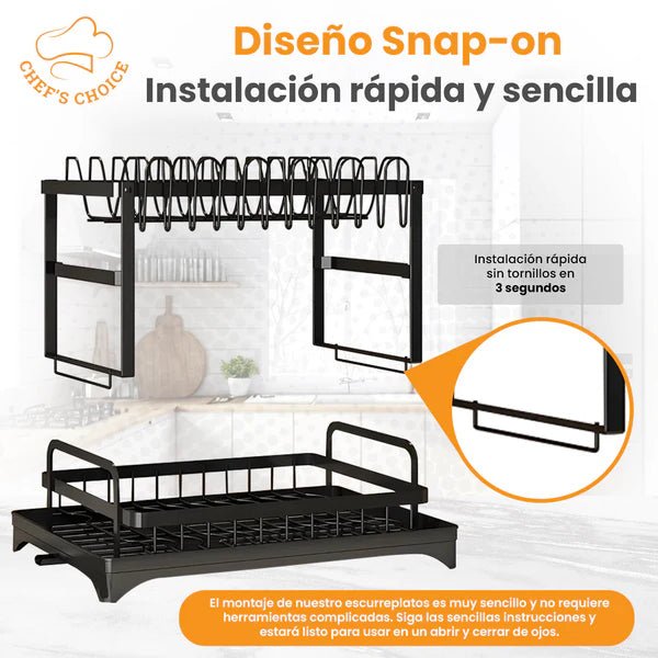 Escurridor de platos Frasheng de 2 niveles de acero al carbono con drenaje automático - Quierox - Tienda Online