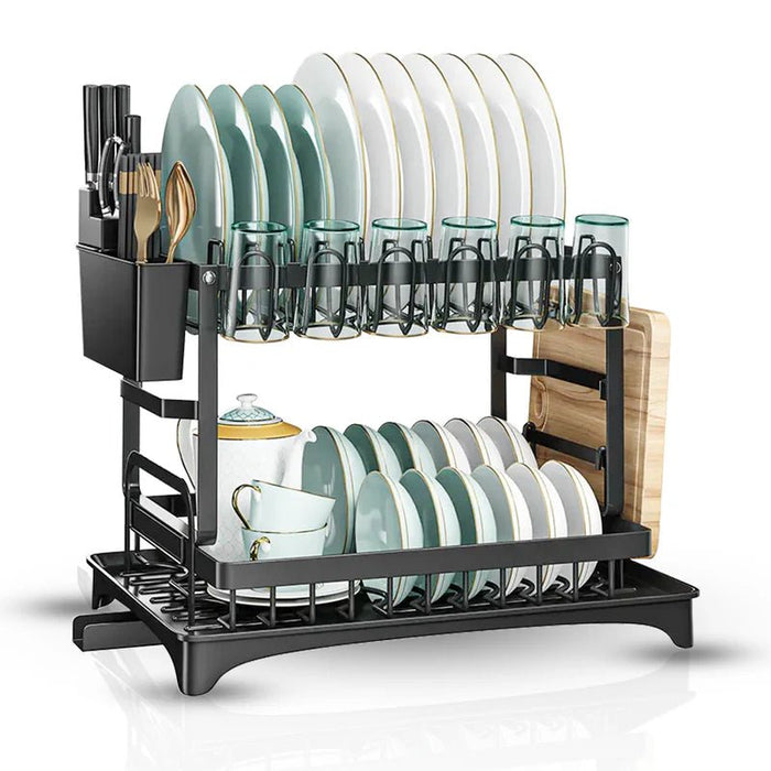 Escurridor de platos Frasheng de 2 niveles de acero al carbono con drenaje automático - Quierox - Tienda Online