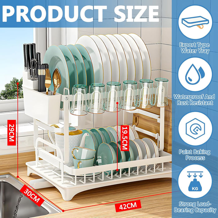 Escurridor de platos Frasheng de 2 niveles de acero al carbono con drenaje automático - Quierox - Tienda Online