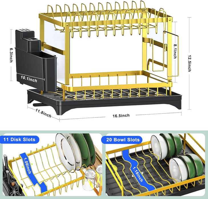 Escurridor multifuncional para encimera de cocina con bandeja de drenaje de 2 niveles - Quierox - Tienda Online