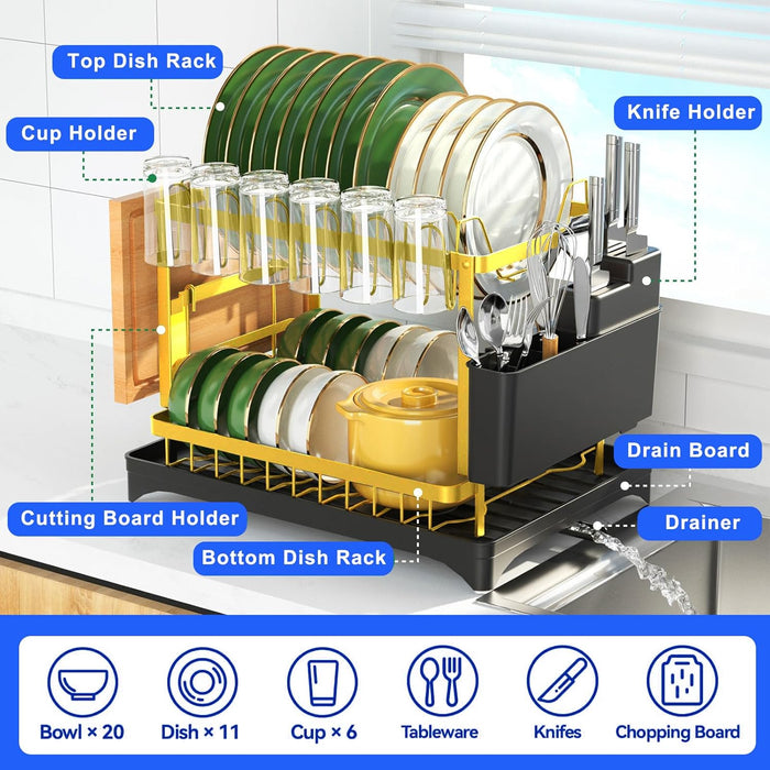 Escurridor multifuncional para encimera de cocina con bandeja de drenaje de 2 niveles - Quierox - Tienda Online