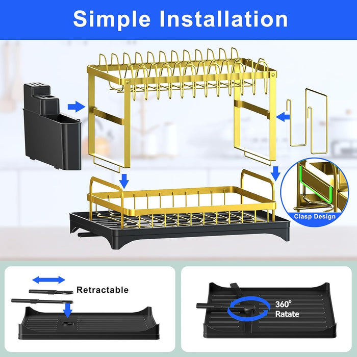 Escurridor multifuncional para encimera de cocina con bandeja de drenaje de 2 niveles - Quierox - Tienda Online