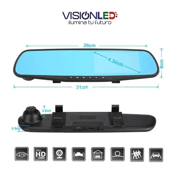 Espejo Retrovisor Con Camara De Reversa Para Auto Con Grabacion De Video - Quierox - Tienda Online