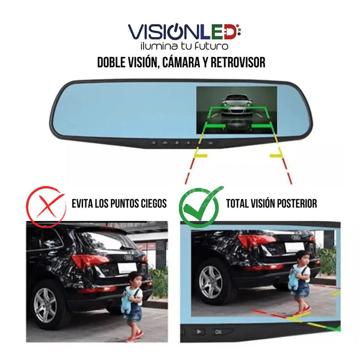 Espejo Retrovisor Con Camara De Reversa Para Auto Con Grabacion De Video - Quierox - Tienda Online