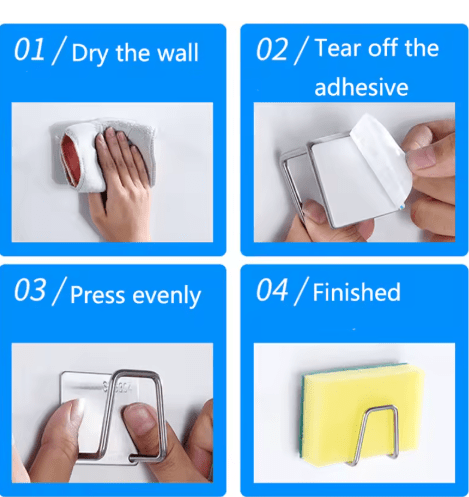 Estante de acero inoxidable para esponja, organizador adhesivo para fregadero de cocina - Quierox - Tienda Online