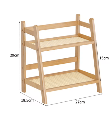 Estantería de almacenamiento de madera de 2 niveles, soporte de escritorio de ratán - Quierox - Tienda Online