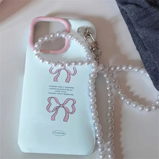 Estuche de teléfono de perla de arco de moño 3D estiloso coreano - Quierox - Tienda Online