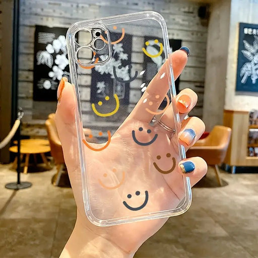 Estuche de teléfono transparente con estampado de cara feliz - Quierox - Tienda Online