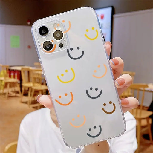 Estuche de teléfono transparente con estampado de cara feliz - Quierox - Tienda Online