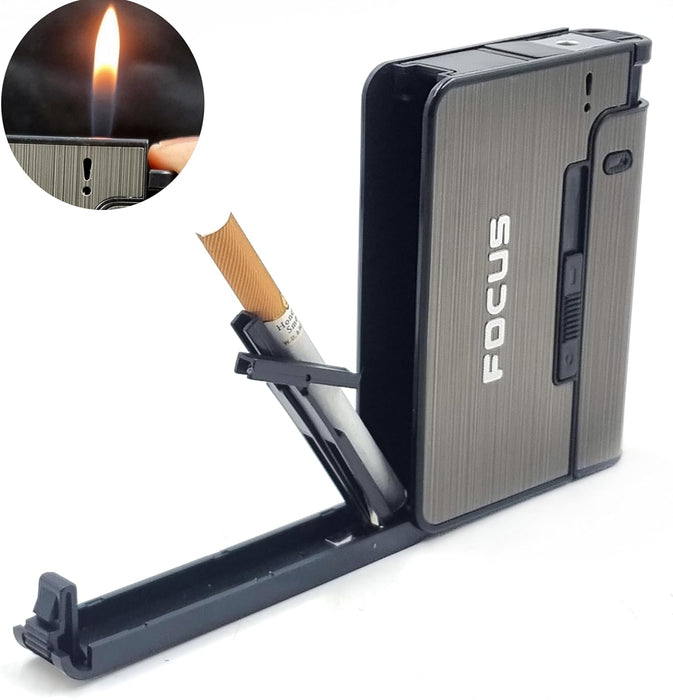 Estuche para cigarrillos y encendedor portátil Focusi/Expulsión automática de cigarrillos - Quierox - Tienda Online