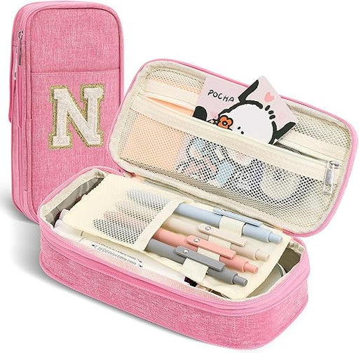 Estuche para lápices, estuche para lápices para niñas y mujeres, con letra N rosado - Quierox - Tienda Online