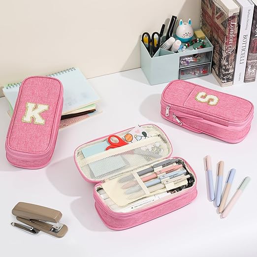 Estuche para lápices, estuche para lápices para niñas y mujeres, con letra N rosado - Quierox - Tienda Online