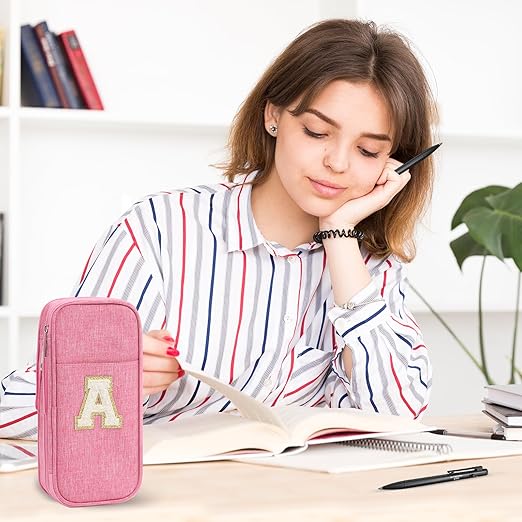 Estuche para lápices, estuche para lápices para niñas y mujeres, con letra N rosado - Quierox - Tienda Online