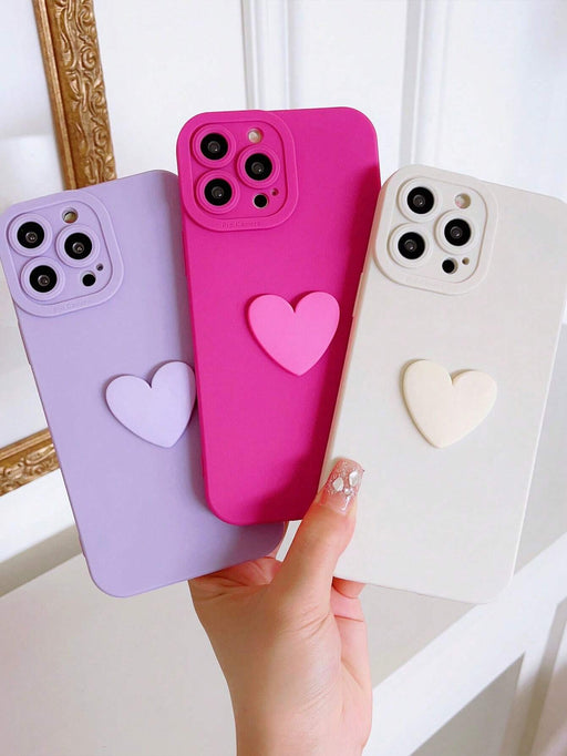 Estuche para teléfono con decoración de corazón de neón rosa Y2K de 3 piezas - Quierox - Tienda Online