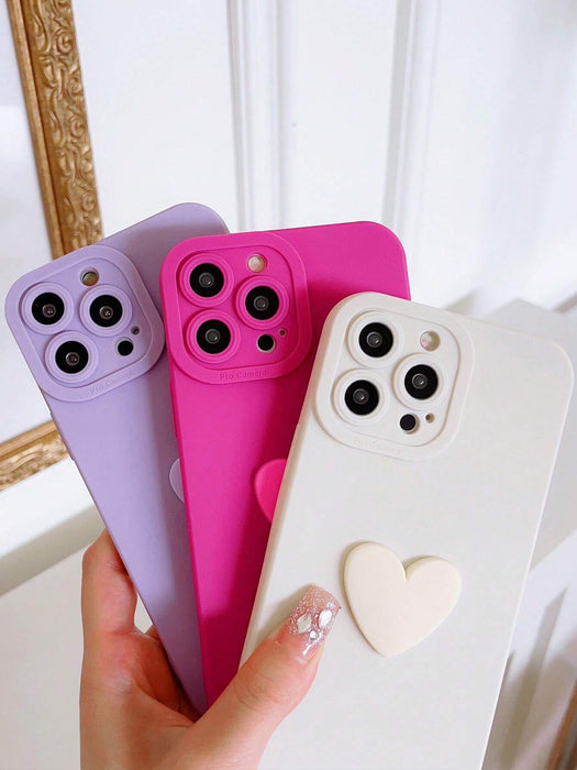 Estuche para teléfono con decoración de corazón de neón rosa Y2K de 3 piezas - Quierox - Tienda Online