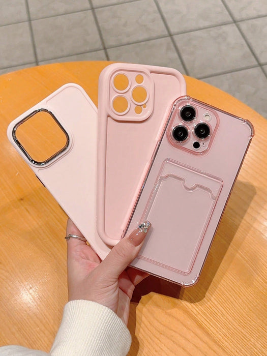 Estuche protector para teléfono Apple con tarjetero, color rosa bebé, 3 unidades - Quierox - Tienda Online