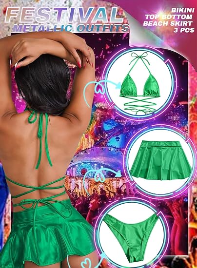 EVELUST Trajes de rave para mujer Sexy Metálico Holográfico, traje de baño y falda - Quierox - Tienda Online