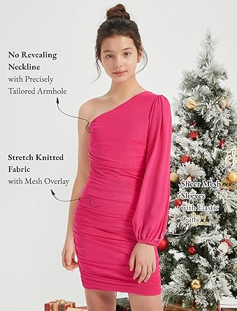 EXARUS Vestido de Fiesta para Niñas Adolescentes de Manga Larga, Un Hombro , Ajustados - Quierox - Tienda Online