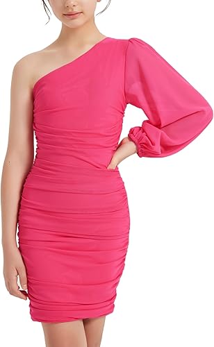 EXARUS Vestido de Fiesta para Niñas Adolescentes de Manga Larga, Un Hombro , Ajustados - Quierox - Tienda Online