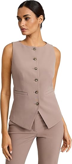 Express Chaleco blazer de sarga elástica Studio con cuello barco y corte - Quierox - Tienda Online