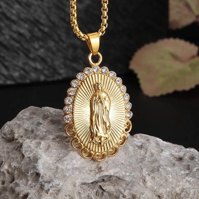 Exquisito collar con colgante de la Virgen María con circonita católica - Quierox - Tienda Online