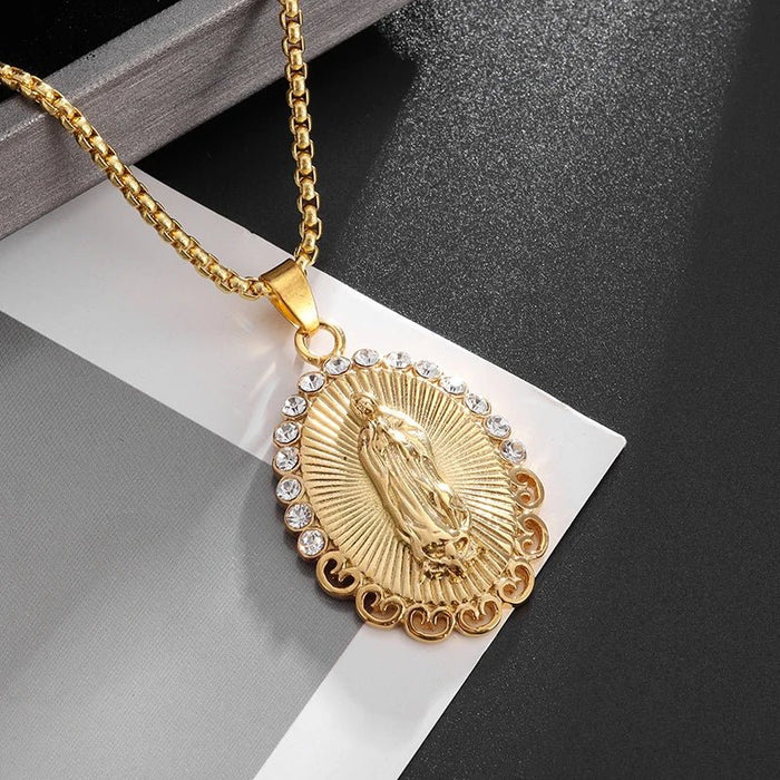 Exquisito collar con colgante de la Virgen María con circonita católica - Quierox - Tienda Online