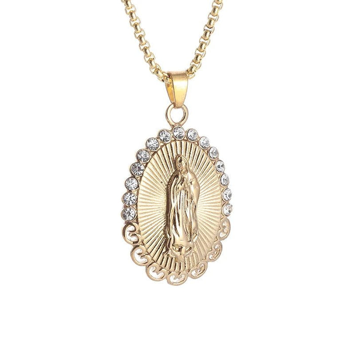 Exquisito collar con colgante de la Virgen María con circonita católica - Quierox - Tienda Online