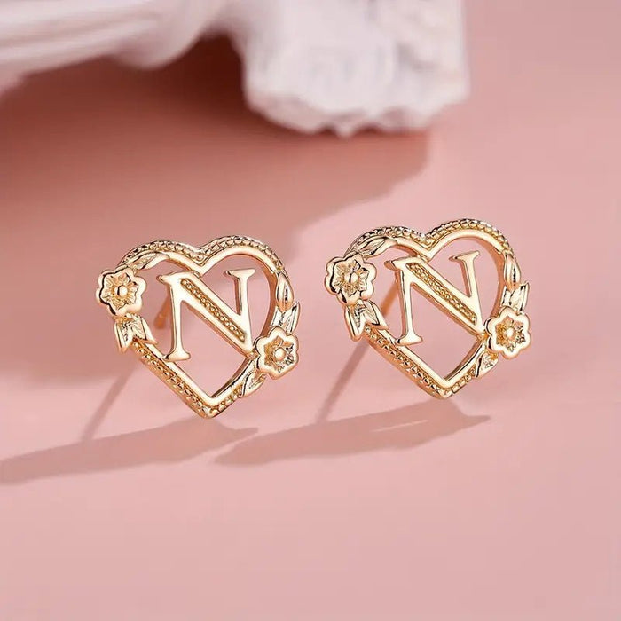 Exquisitos pendientes de botón con diseño de corazón y letra N - Quierox - Tienda Online