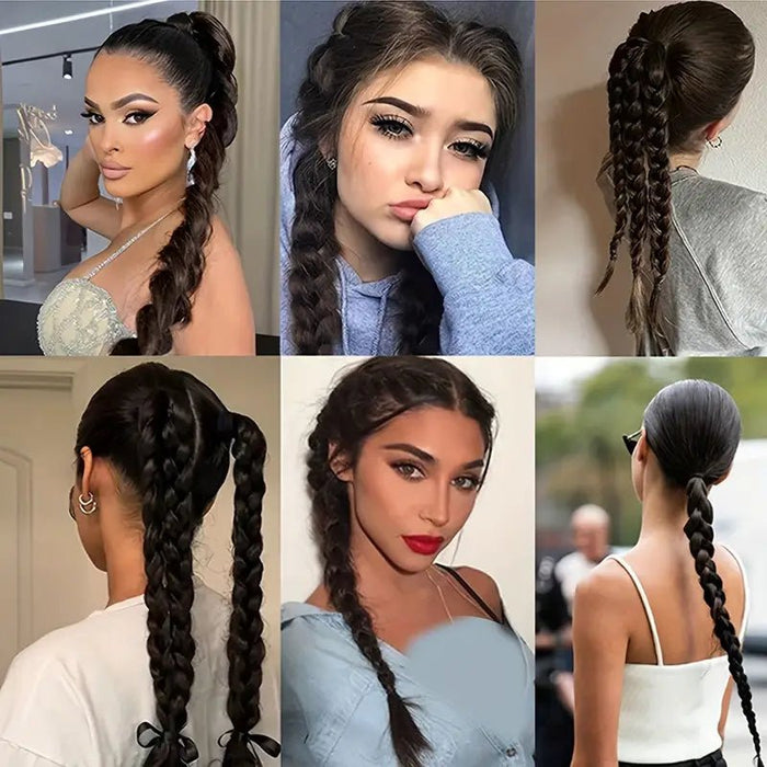 Extension de Cola de Caballo Trenzadas Chic de 24" con Lazos para el Cabello, 1 pieza, negra - Quierox - Tienda Online