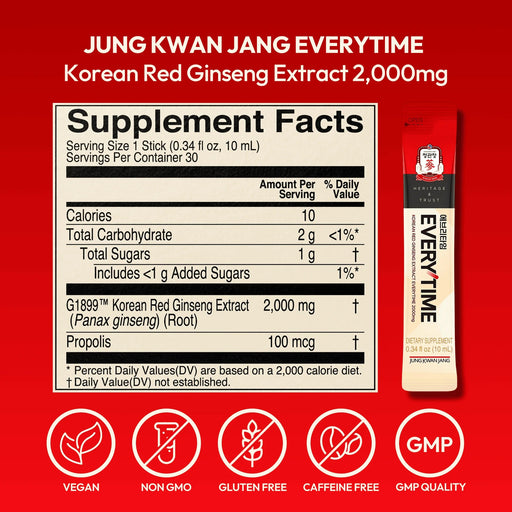 Extracto de ginseng rojo coreano JungKwanJang, 2000 mg, para usar siempre | 10 sobres - Quierox - Tienda Online
