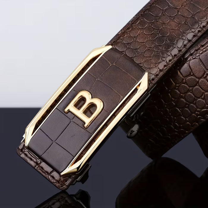 SHEIN Cinturón multifuncional de mezclilla para hombre con hebilla automática y patrón de cocodrilo