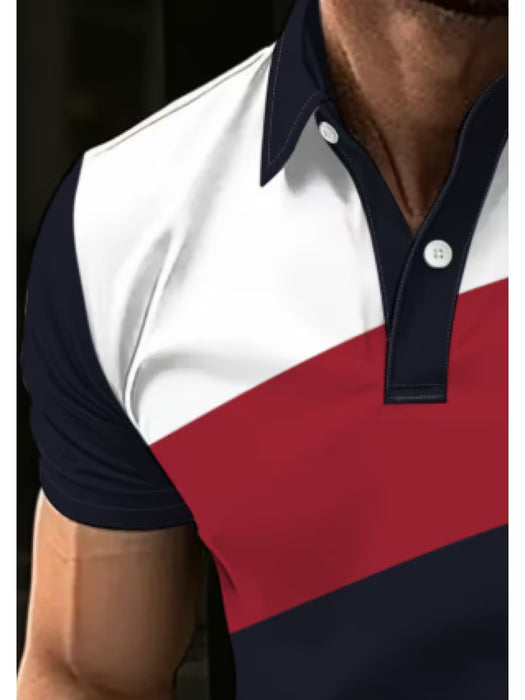 Polo para hombre con estampado de bloques de color blanco, rojo y azul marino