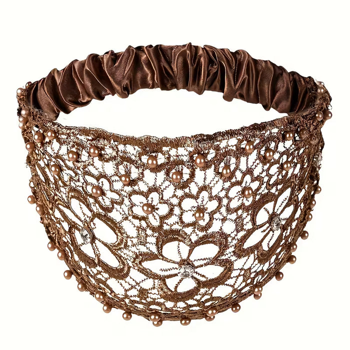 Diadema con Encaje y Perlas Artificiales | Banda Elástica para el Cabello, Accesorio de Cabello