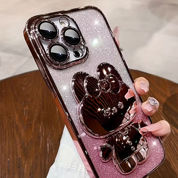 1 Funda galvanizada de lujo para iPhone 11 Pro Max, soporte con forma de conejito