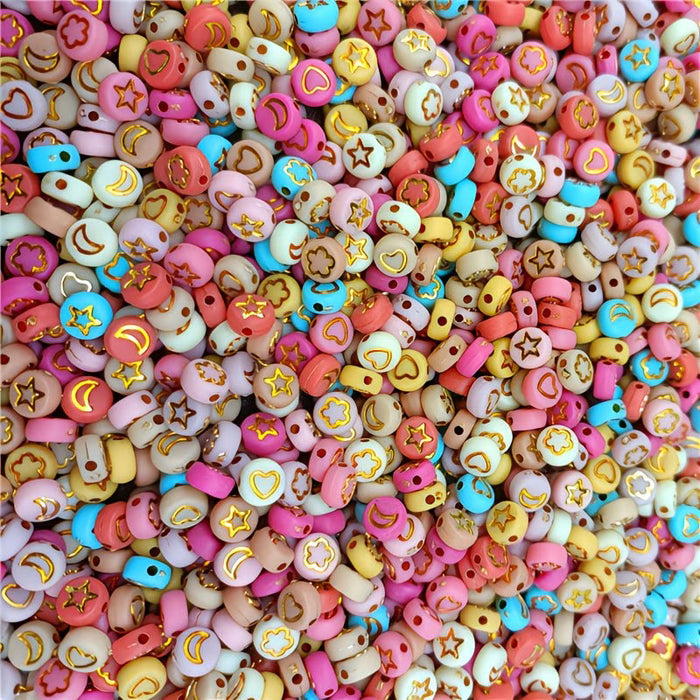 120 pcs de cuentas acrilicas coloridas para fabricación de joyas con figuras de luna, estrealla y más