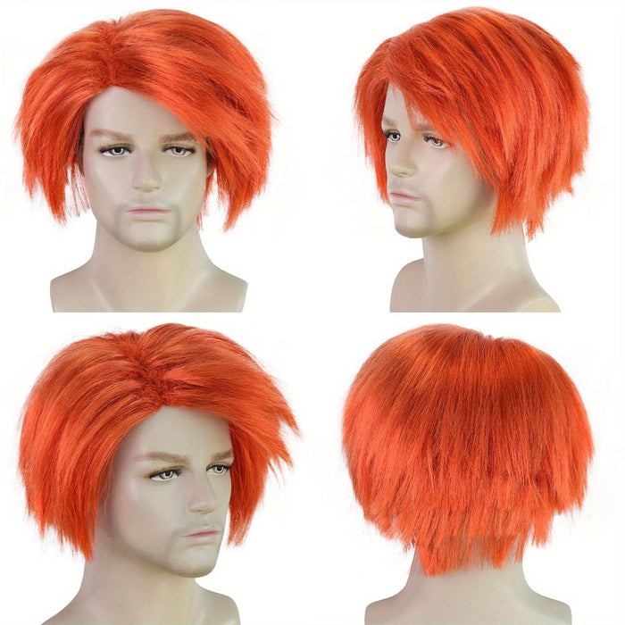 Peluca corta naranja sintética está diseñada para disfraz de chucky